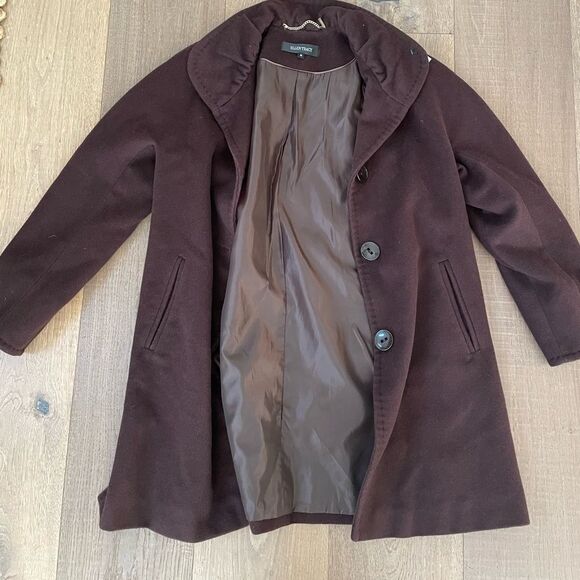 Ellen Tracy Mid Length Bordeaux Burgundy Wool Blend Pea Coat Women Jacket (Sz10) - Picture 10 of 12